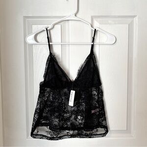 BRAND NEW La Vie En Rose Black Sheer Lace Cami V Neck Tank Top Women's Size S